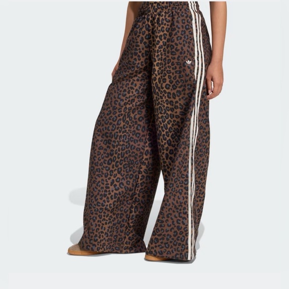 adidas Originals Pants - adidas Originals Wide Leg Leopard Print Pants with White Side Stripes